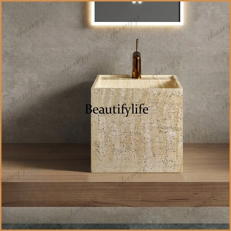 A4567 Medieval style wabi-sabi style marble travertine floor-to-ceiling wash basin hotel homestay column basin