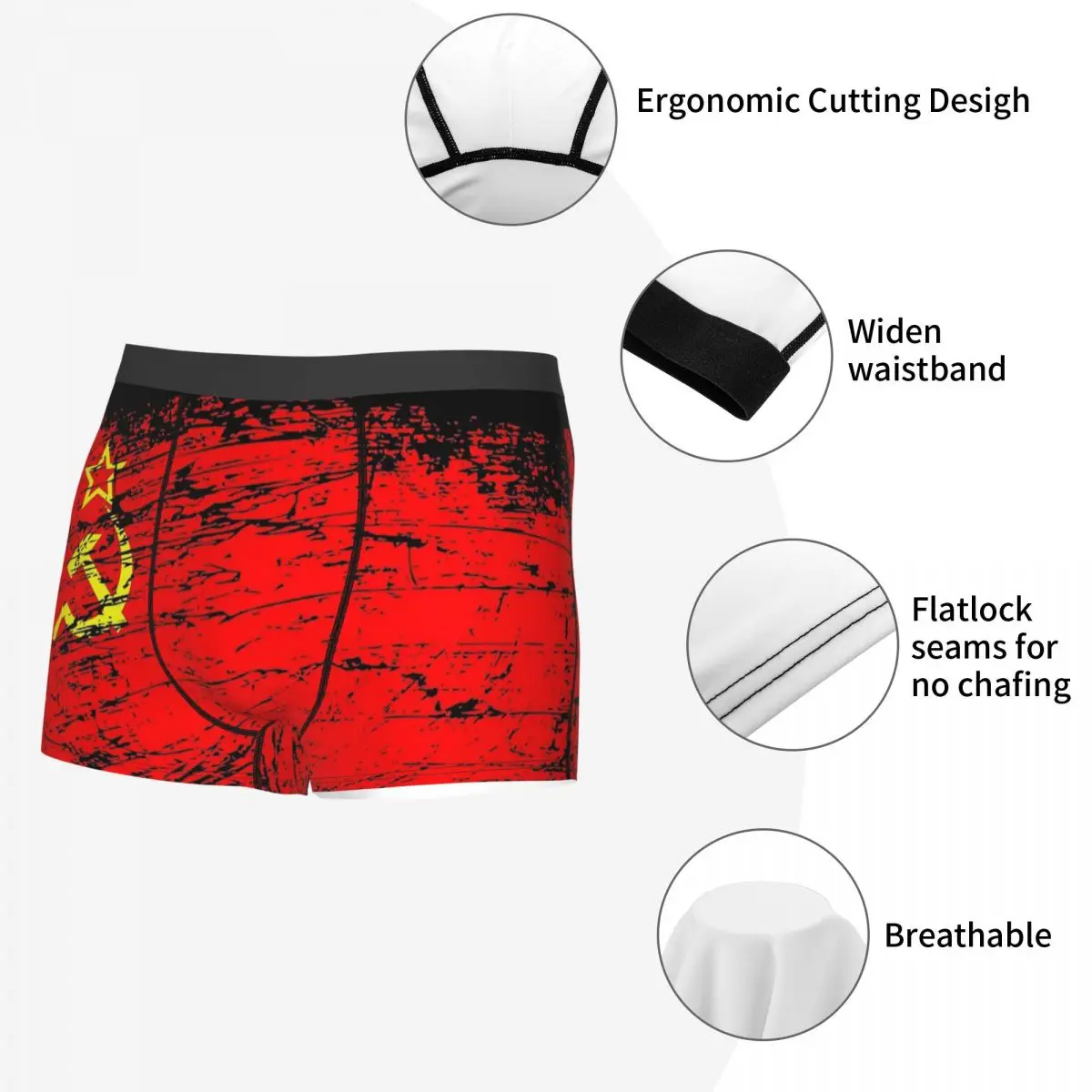 Men Soviet Union USSR Russia Flag Underwear Communist Socialist Novelty Boxer Shorts Panties Homme Breathable Underpants