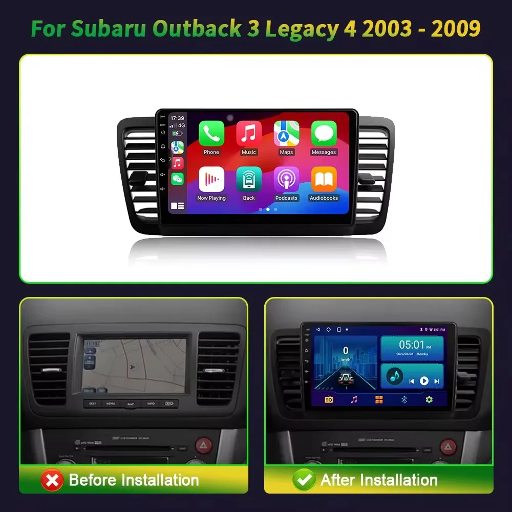 Android 14 Carplay Car Radio For Subaru Outback 3 Legacy 4 2003 2004 2005 - 2009 Navigation GPS Multimedia Player wifi+4G BT DSP