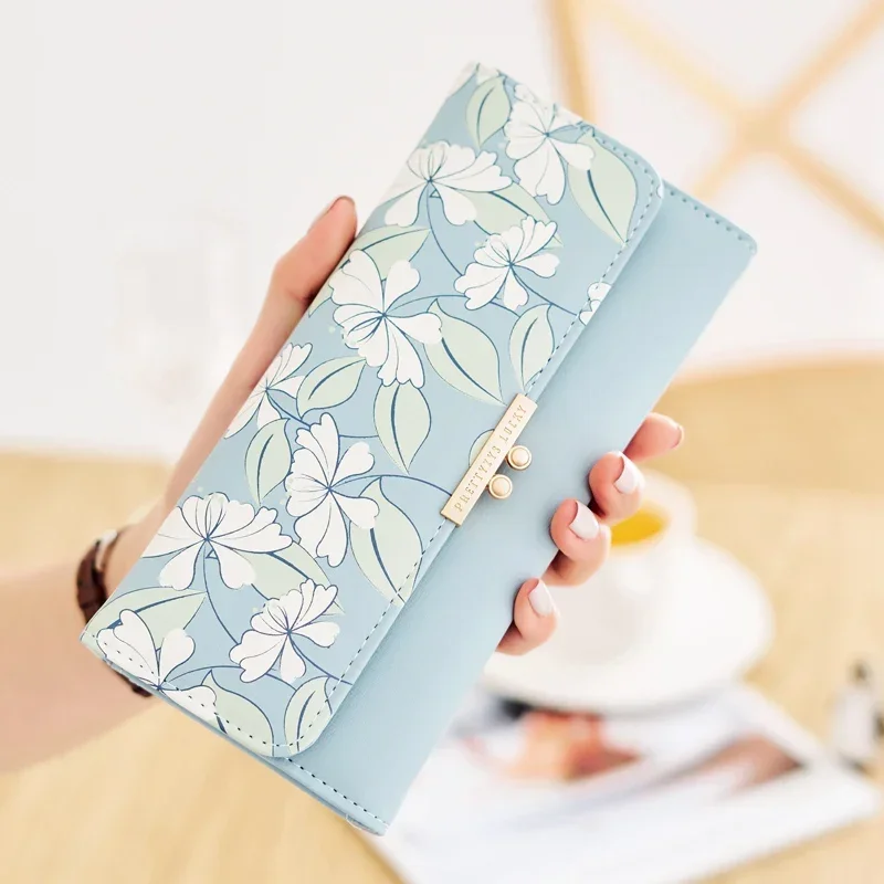 Women's Cute Purse Long Printing Flower Wallet Phone Female Three Fold Clutch Large Capacity Wallets محفظة كروت