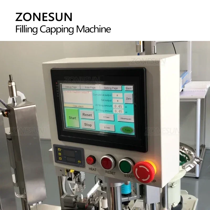 Zonesun ZS-EL450 máquina automática de enchimento de líquidos, linha de produção de garrafas de óleo essencial, sistemas de alimentação automática