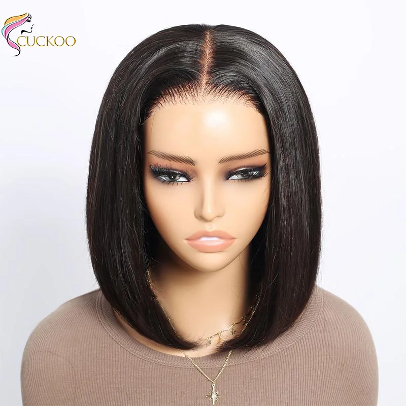 Peluca de cabello humano liso con encaje Frontal para mujer, pelo Bob Hd de 13x6, 100% sin pegamento, listo para usar