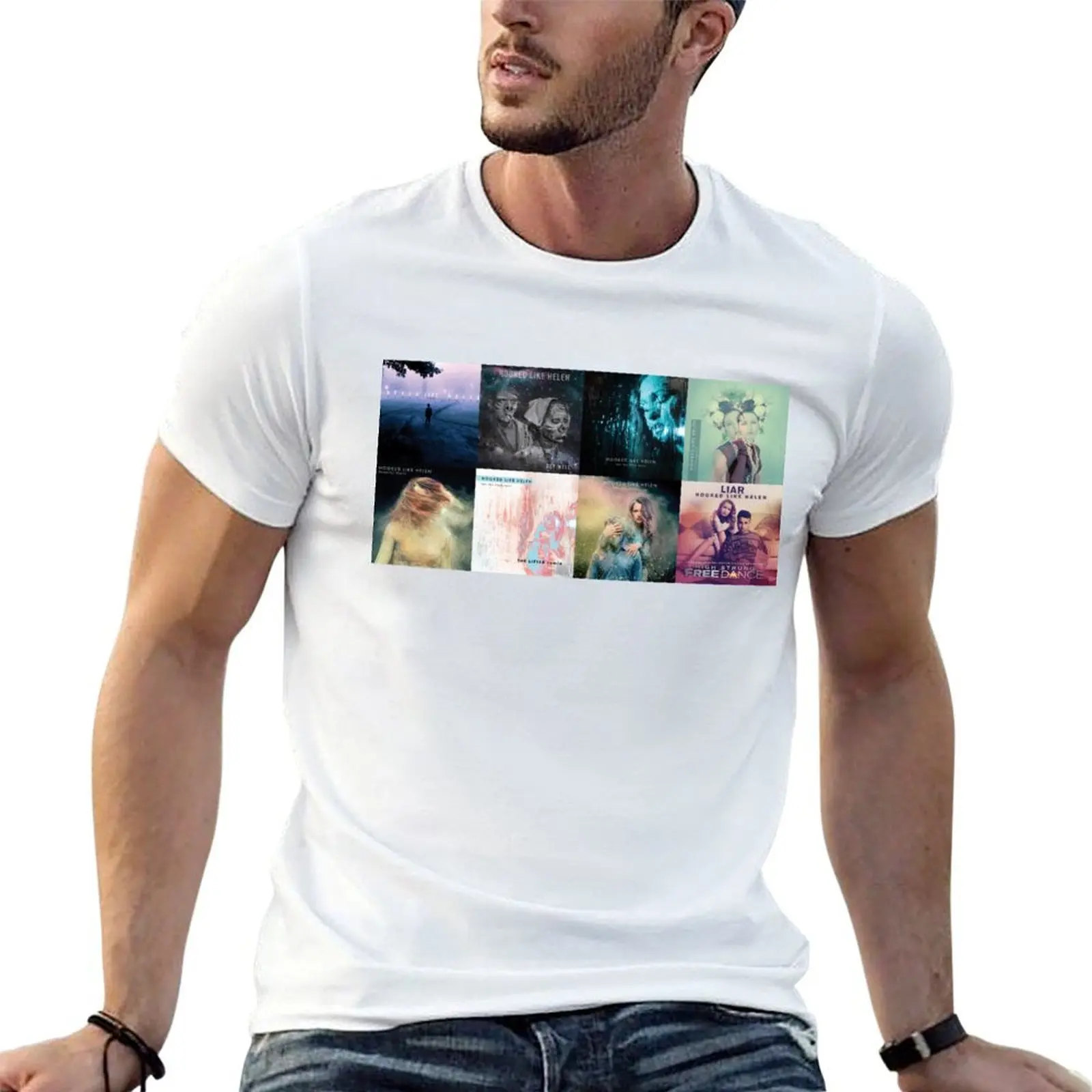Hooked Like Helen Album Art Grid T-Shirt designer shirts valentines boutique clothes men t shirts