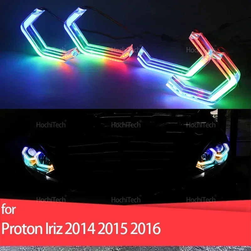 For Proton Iriz 2014 2015 2016 Multi-colored Sequential App Control Dynamic  LED Angel Eyes Bulb Ring Turn Signal DRL Lamp