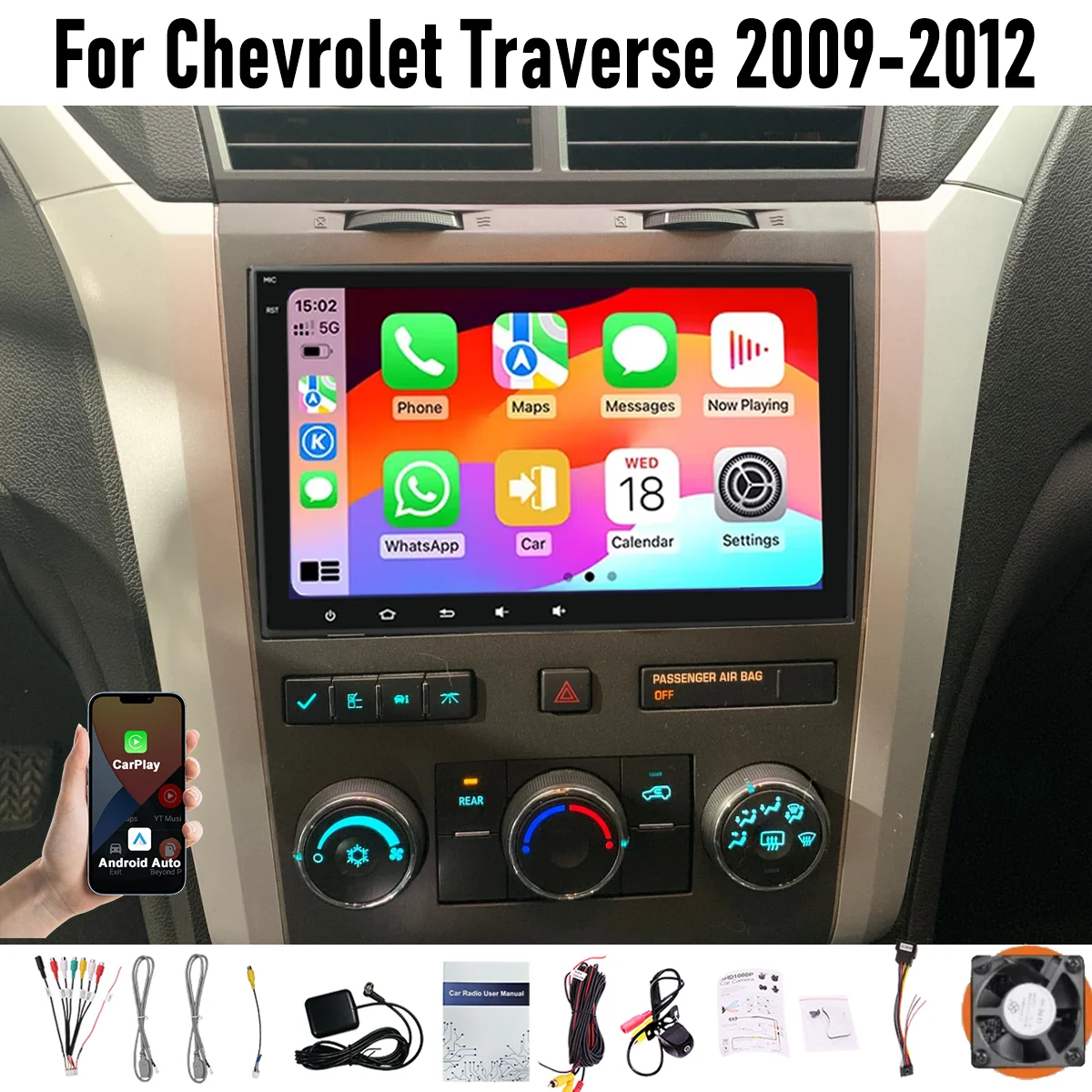 

8“ Apple CarPlay Android auto 6-128GB (8CORE) For Chevrolet Traverse 2009-2012 Screen Android15 Head Unit GPS Navigation Radio