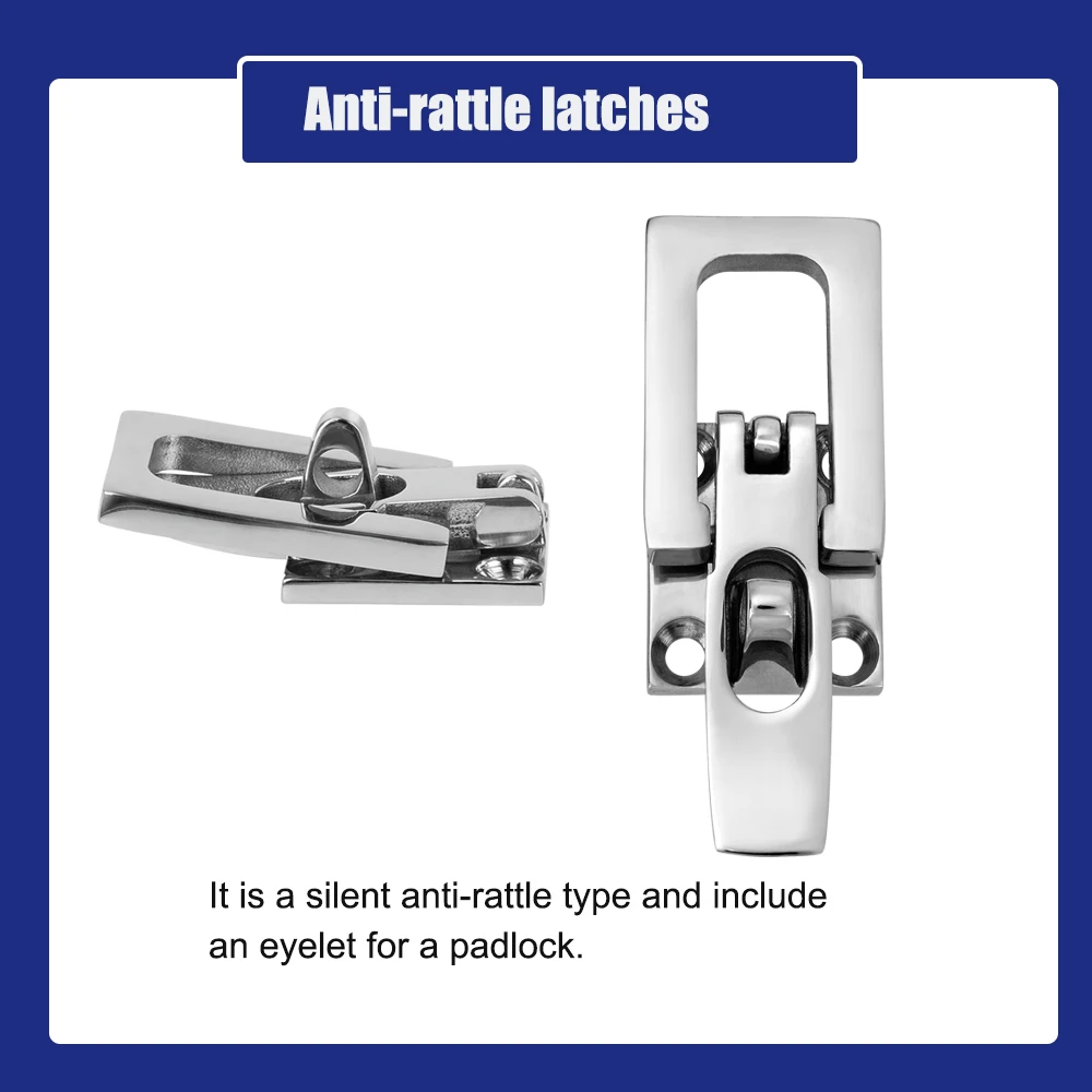 Marine Anti-Rattle Square Latches for Door Hatch, Hold Down Clamp Latches, Lockable, Sturdy Construction, 316 Stainless Steel