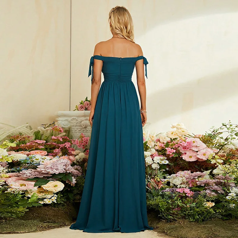 Verão feminino elegante um ombro cinto arco emagrecimento vestido de noite design sentido nicho vestido de dama de honra feminino elegante