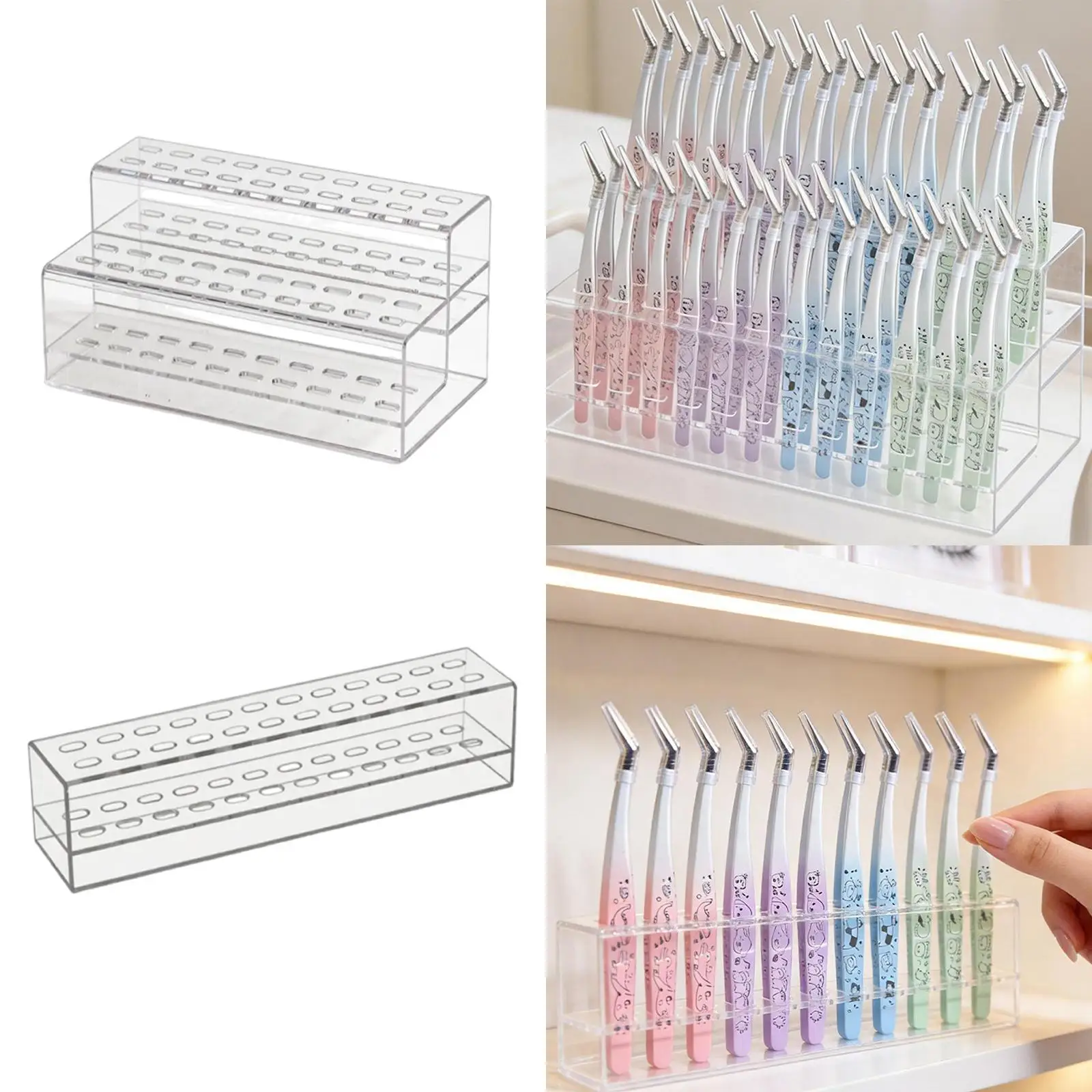 

Tweezers Stand Holder Acrylic Double Layer Convenient Clear Eyelash Extension Supplies Display Stand Storage Bracket for Gift
