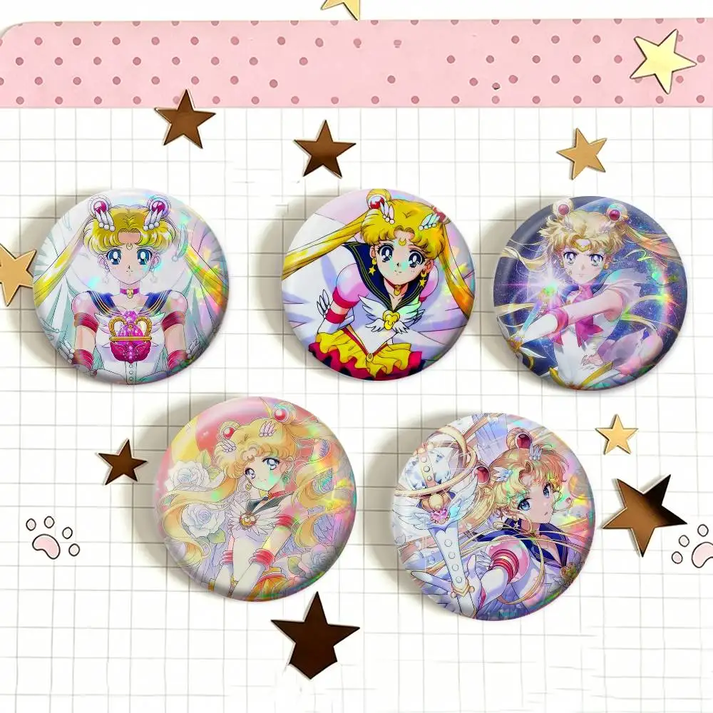 S-Sailor Moon   Laser Badge Applicable For Backpack Clothes Hats Decor Creative Accessories
