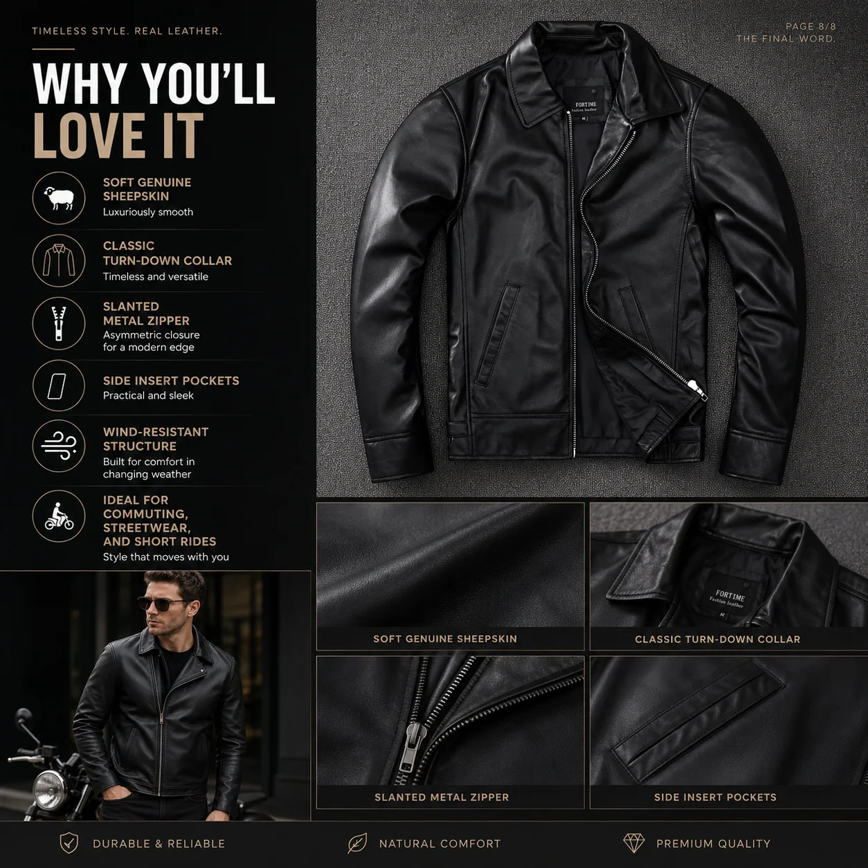 Top Layer Sheepskin New Leather Jacket Men'S Short Leather Jacket Thin Lapel Business Casual Jacket Trendy
