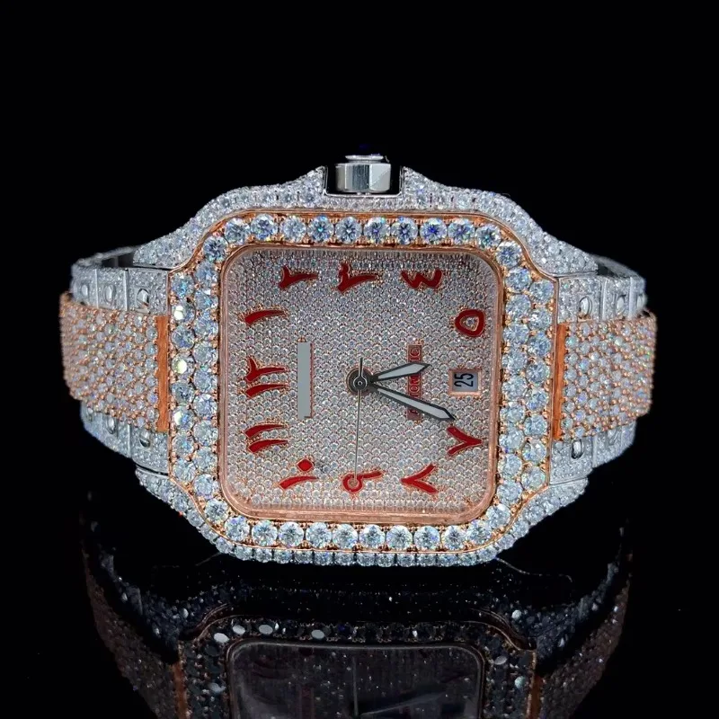 

High Quality VVS Moissanite Diamond Wrist Watch for Men Hot Selling Stainless Steel Band Quartz Movement Iced out HipHop Style