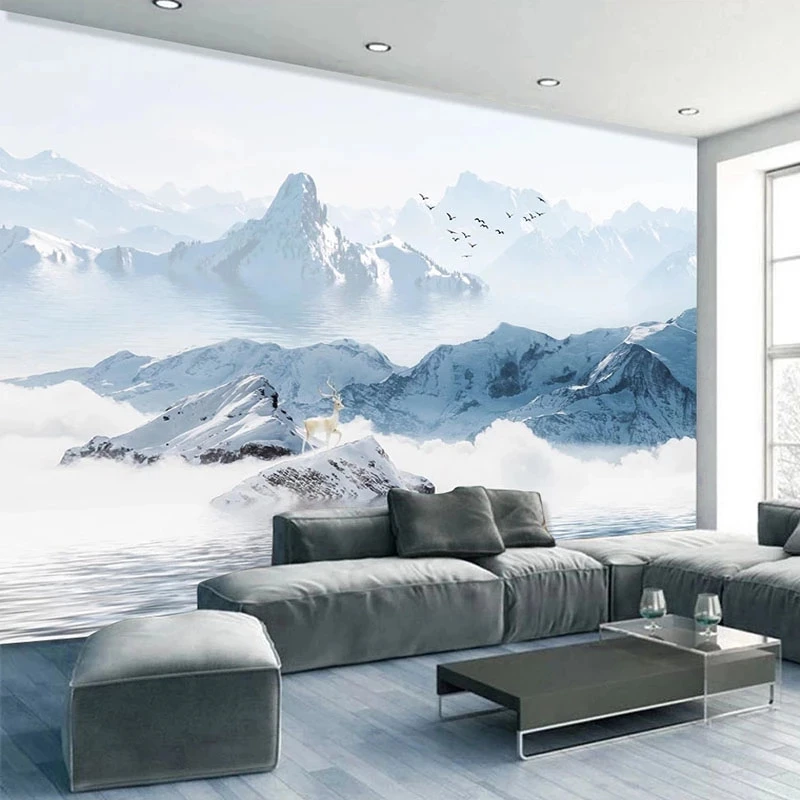 Customized Wallpaper 3D Snow Mountain Landscape Oil Painting Mural Hotel Living room sofa TV background wall bedroom restaurant