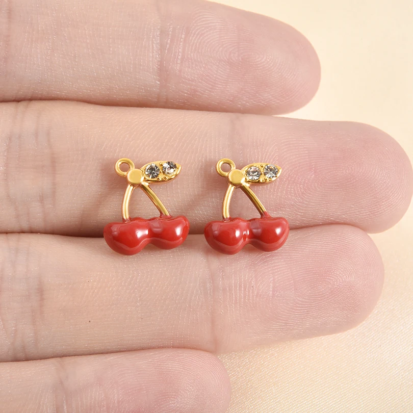 الأزياء 3 قطعة/الوحدة الملونة الفولاذ المقاوم للصدأ القلب Y2k الزركون زهرة الكرز اليعسوب الحشرات المينا المعلقات DIY بها بنفسك صنع المجوهرات