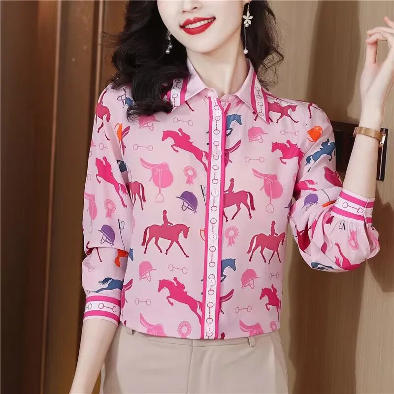 Women Clothing Stylish Casual Appear Thin Simplicity Shirts New Spring Lady Long Sleeved Blouses Female Animal Printing Tops