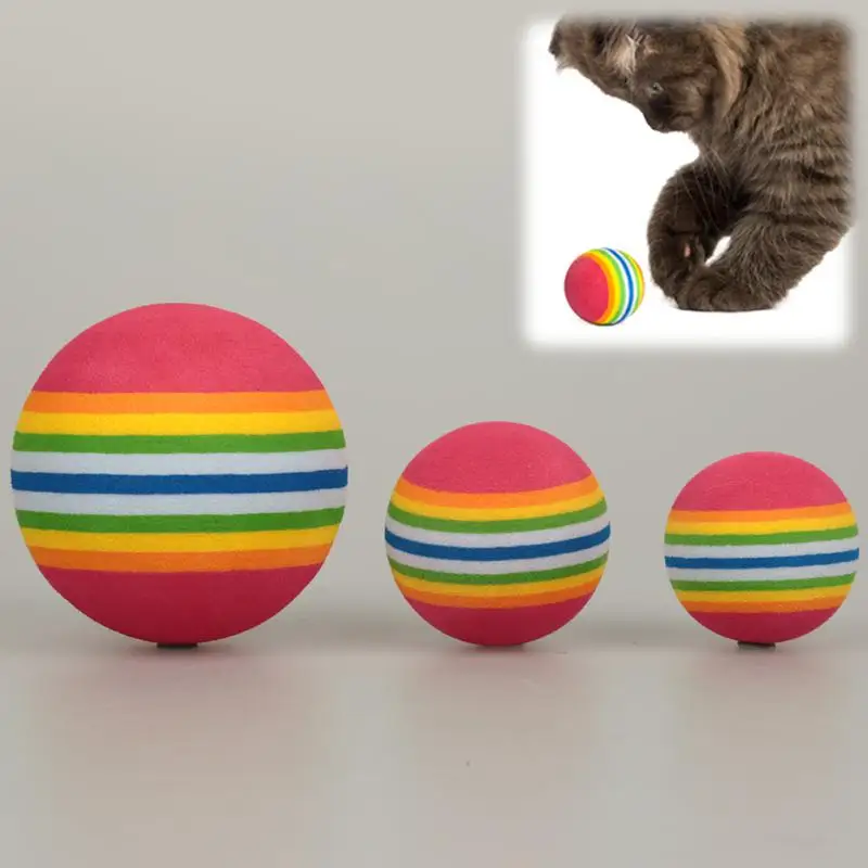 Rainbow EVA Cat Toys Ball Interactive Cat Dog Play Chewing Rattle Scratch EVA Ball Training Balls Pet Toys Supplies