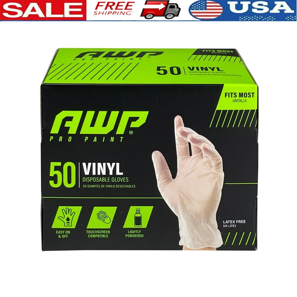 

Виниловые одноразовые перчатки, совместимые с сенсорным экраном, без латекса, один размер 50, идеальная очистка краски, задания общего назначения