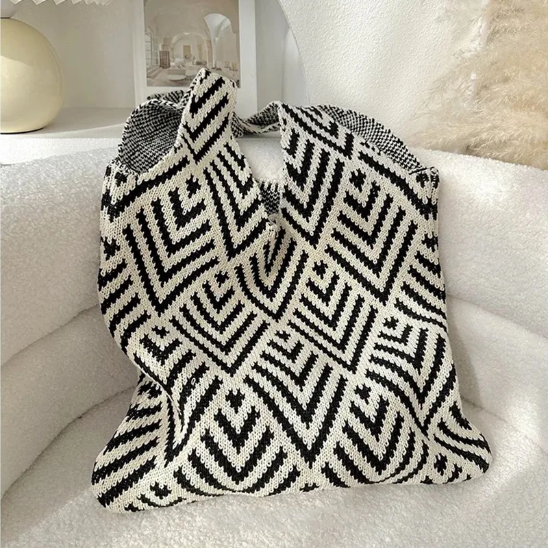 Frauen Knoten Umhängetasche Tragbare Gestrickte Tragetaschen Telefon Schlüssel Beutel Trend Reise Handtasche Einkaufstaschen