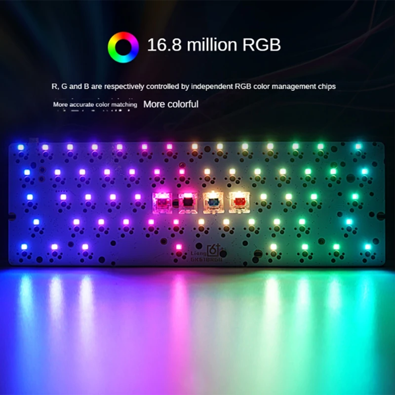 Imagem -06 - Teclado Mecânico Placa-mãe Pcb sem Fio Branco Durável Reutilizável Hot Plug Música Rhythmized Gh60rgb Gk61