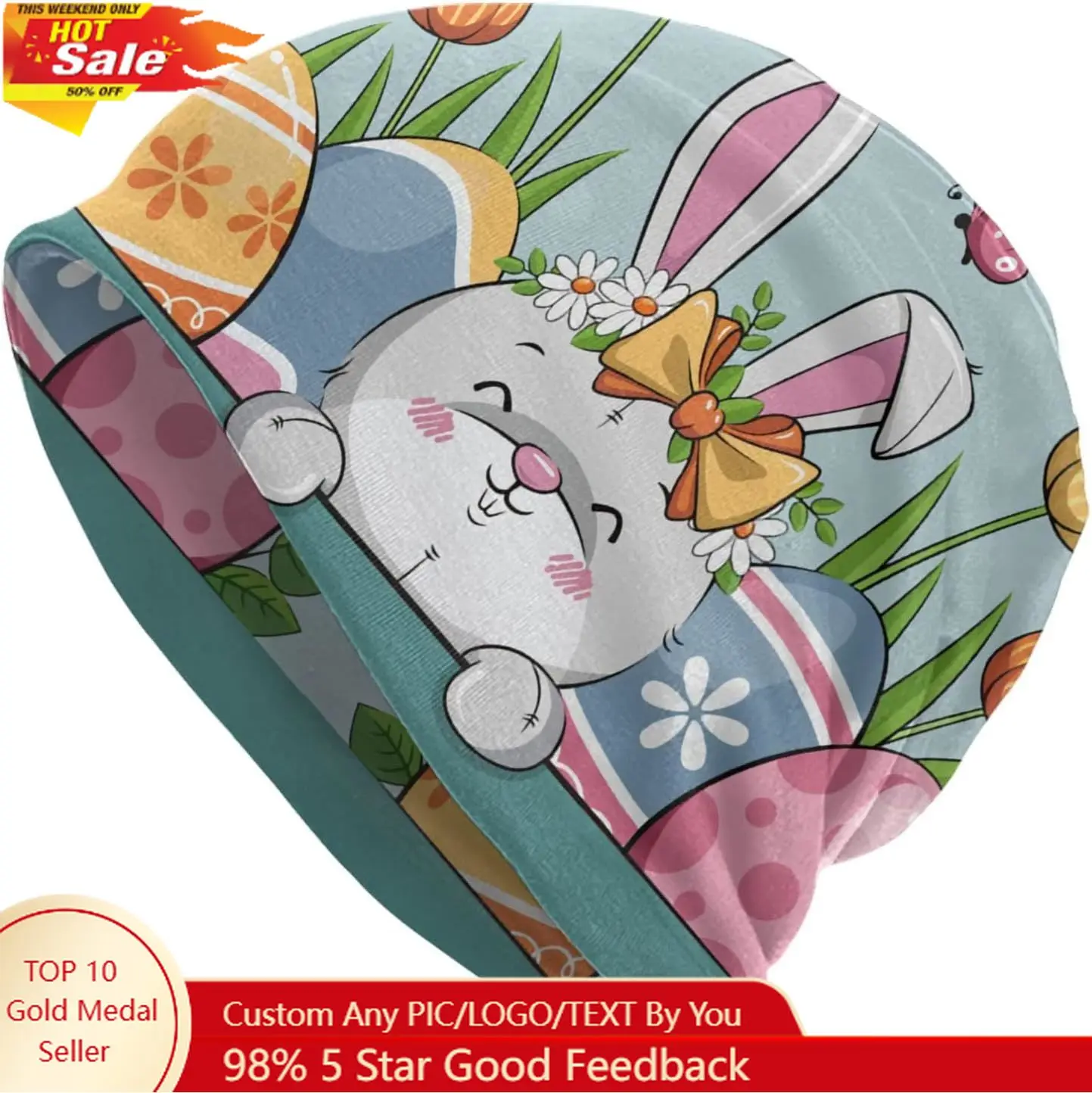 

Easter Beanie Standard Closed Chemo Knitted Hats Baggy Slouchy Skull Cap Cancer Headwear for Women Men