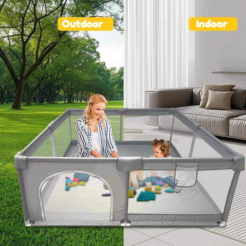 Baby-Laufstall, tragbarer Indoor-Outdoor-Laufstall für Babys und Kleinkinder, 59 x 71 Zoll, extra großer Spielstift mit Tor, zusammenklappbarer Babyzaun