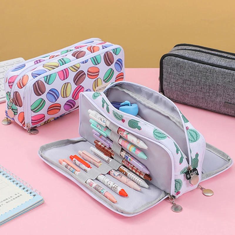 Large Capacity Dual Window Pencil Case - Korean Style Multifunctional Stationery Box for High School Students