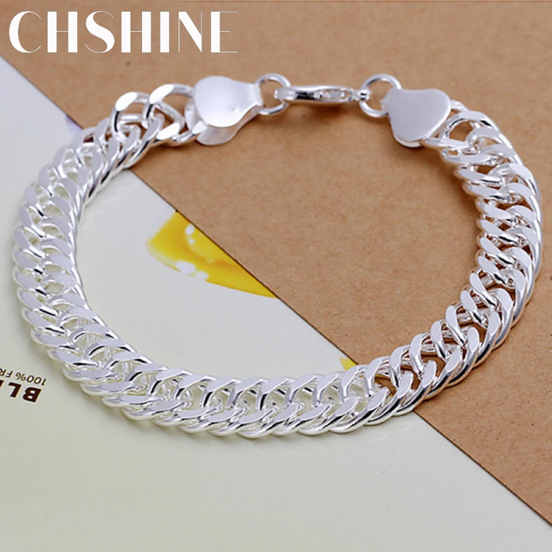 925 Sterling Silver Square Buckle 10MM Side Chain Solid Bracelet For Women Men Charm Party Gift Wedding Fashion Jewelry