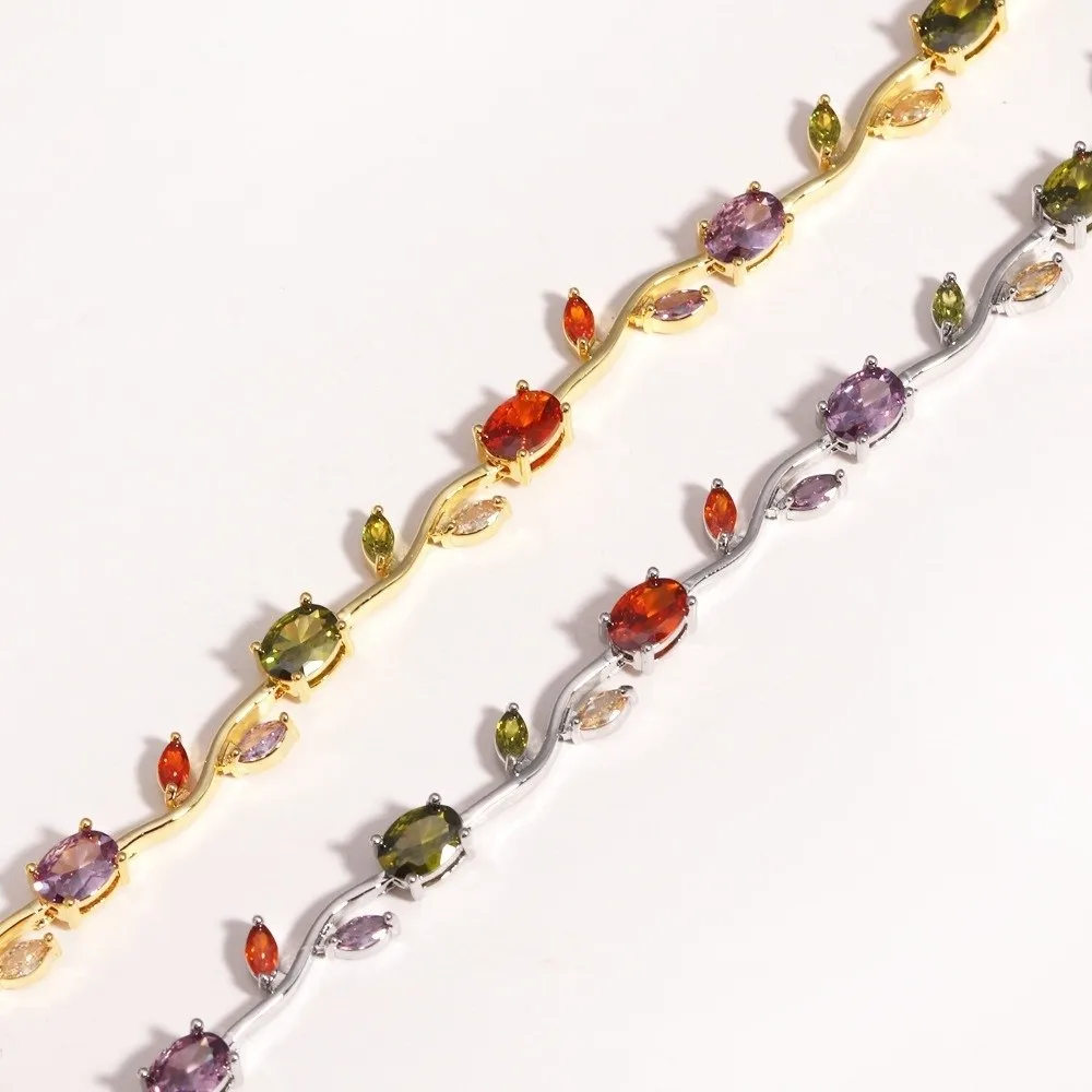 Romantic Colorful Rhinestone Bracelet Sparkling Stones Cubic Zirconia Women Bracelet Crystal Leaf Vine Bracelet Wedding Jewelry