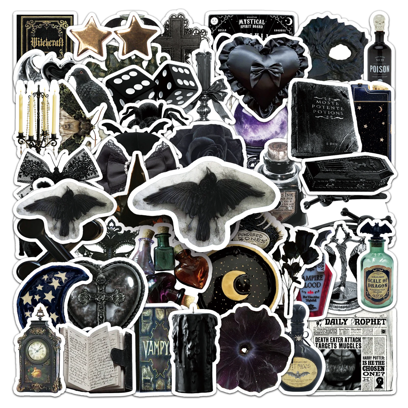 50 Uds. De pegatinas impermeables bonitas de dibujos animados de bruja oscura, pegatinas Retro para monopatín para el hogar