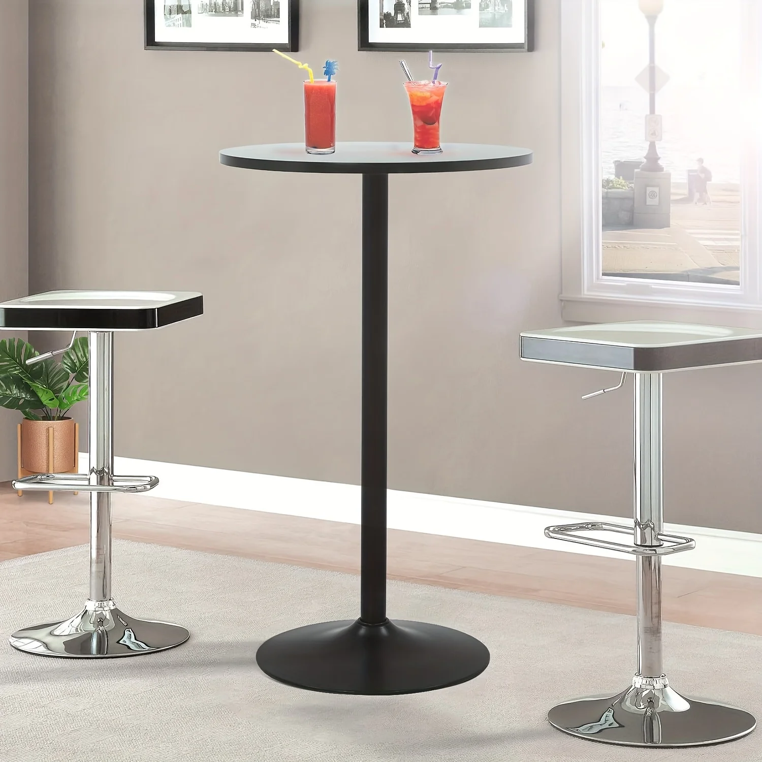 

24" Top 2pcs/1pc Round High-Top Bar Table Indoor-outdoor Bistro Pub Table with Metal Structure Space-Saving Round Pub Table Modern Style Outdoor Furniture for Pub, Home, Kitchens, Dining Room, Party Roostertail Lounge- Easy Assembly