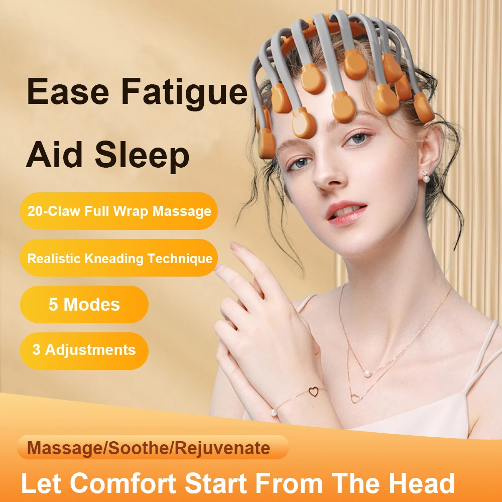 

20 Octopus Claw Head Massager Electric Red Light Therapy Relief Scalp Massage Stimulators Orange Vibration Hair Head Massager