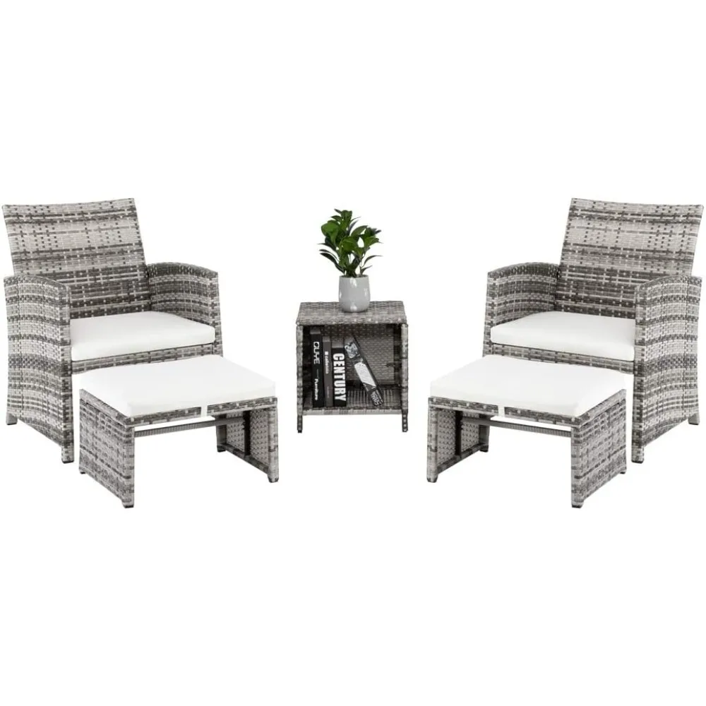 

5 Pieces Wicker Patio Furniture Set, Patio Chairs with Ottomans & Table, Rattan Outdoor Patio Furniture Conversation Sets