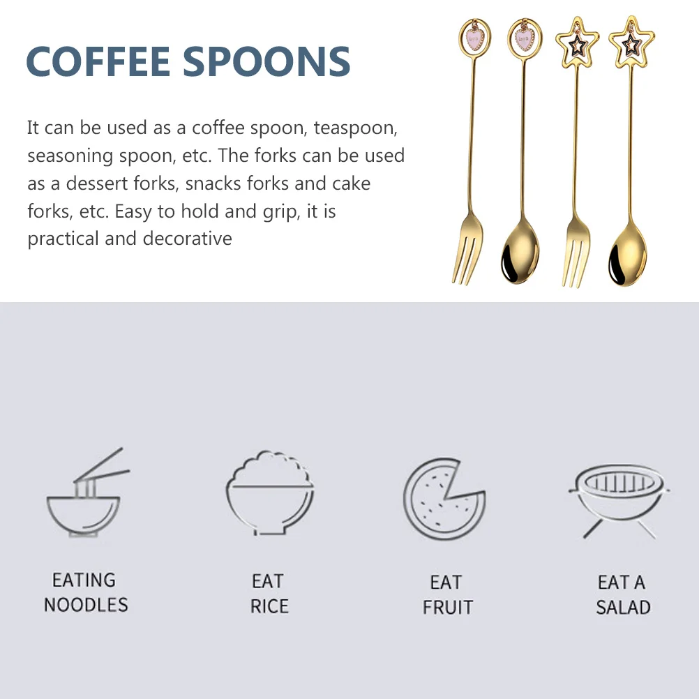 

4pcs Stainless Steel Coffee Spoons Hollow Heart Star Design Bright Colors Fine Craftsmanship Home Kitchen Tableware Dessert