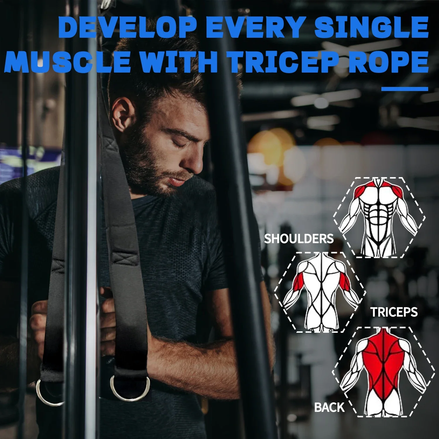 Удлиненная веревка для тяги трицепса, универсальная веревка для трицепса для фитнеса, крепление для тросовой машины для системы шкивов, тренажерный зал LAT