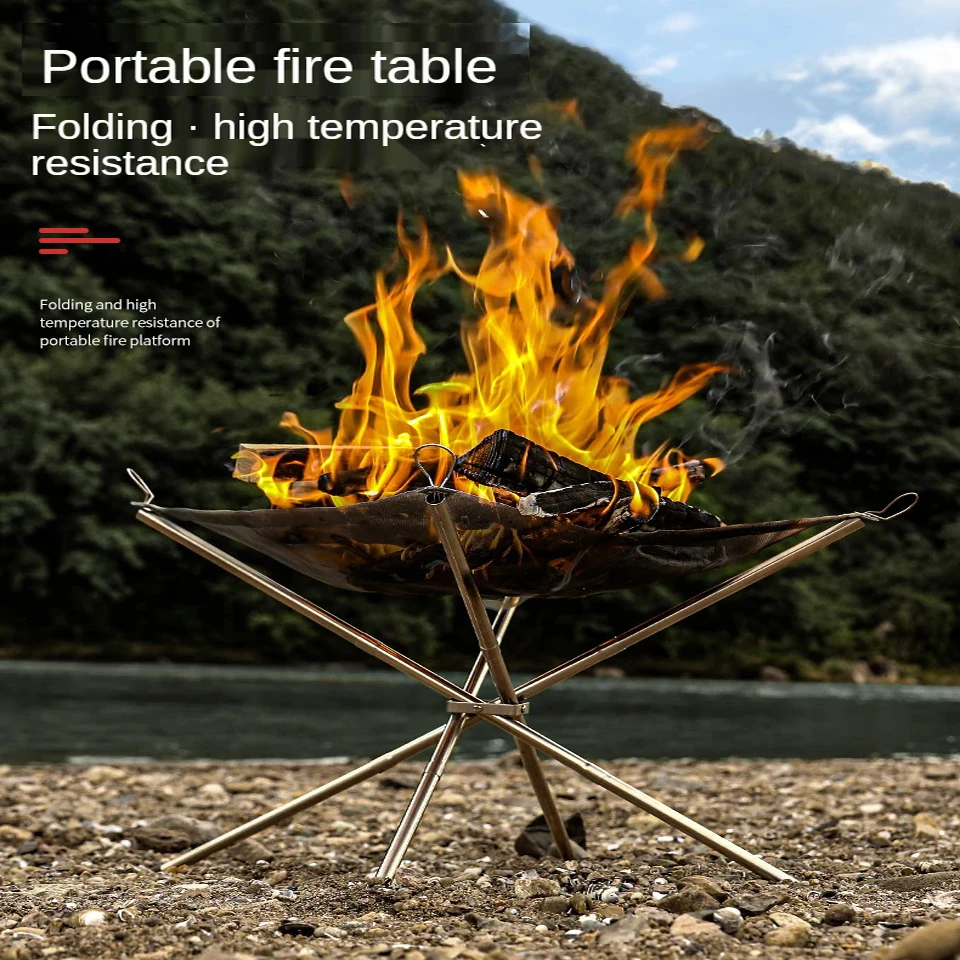 Portable Stainless Steel Mesh Fire Pit Outdoor Camping Campfire Fire Rack BBQ Tools Backyard Heating Mesh Foldable