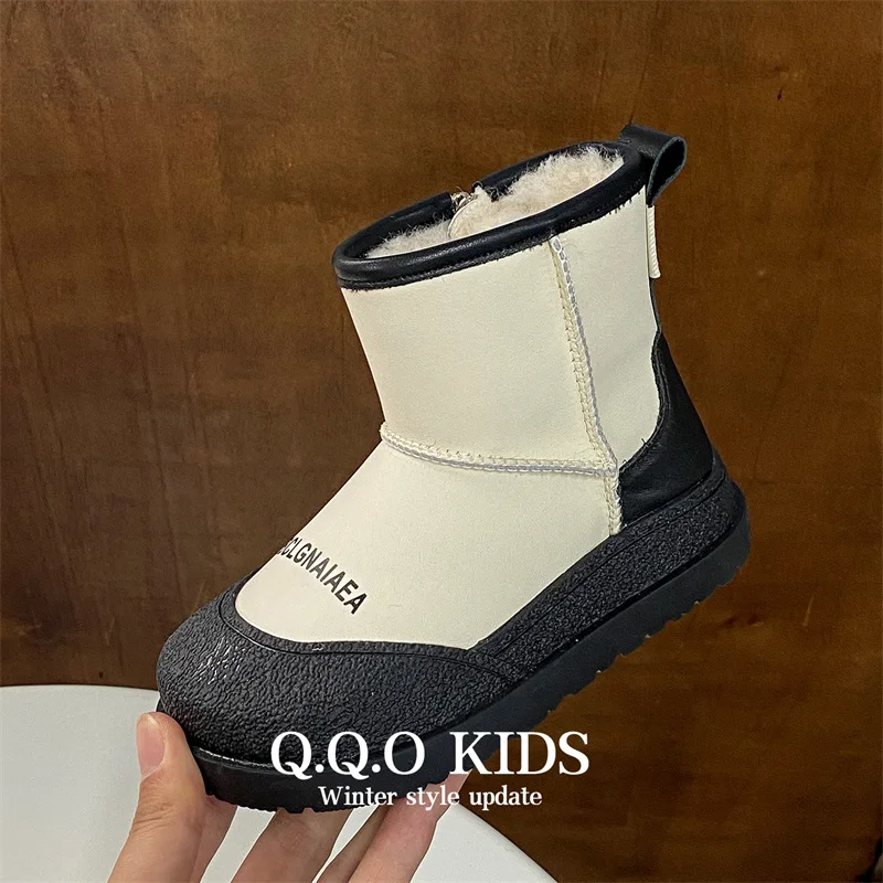 Children\'s Short Snow Boots 2023 Winter Flat Anti-slip Waterproof Plush Thickened Warm Cotton Fashion Shoes