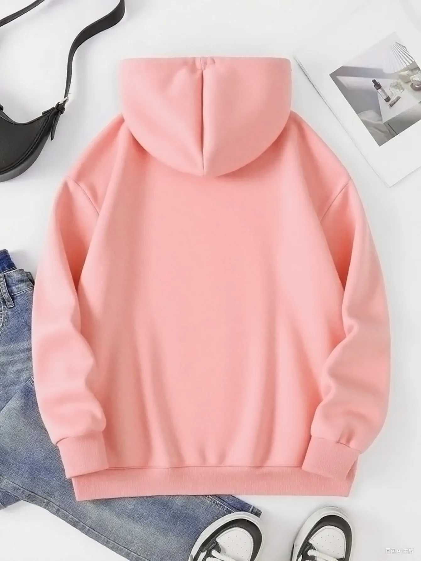 2025 الخريف والشتاء المرأة مقنعين البلوز على شكل قلب خط على شكل قلب طباعة مريحة جيب قناع السترة الرجعية #5