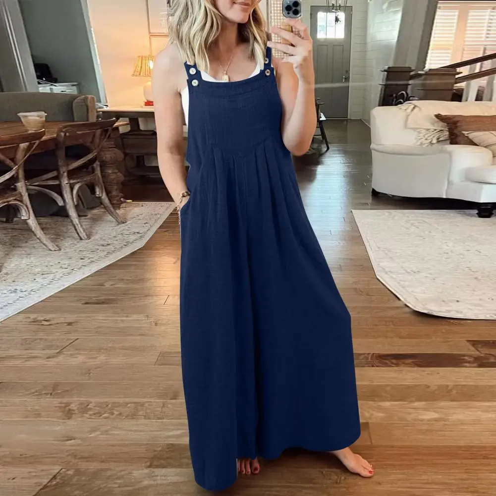 

Lady Overalls Stylish Women's Summer Jumpsuit with Adjustable Shoulder Straps Deep Crotch Backless Design Casual Wide Leg for A