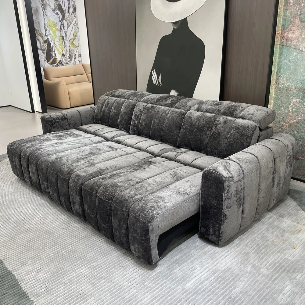 

High Quality Luxury Electric Remote Control Sofa Bed Set Living Room Couches with Velvet Upholstery Wood Frame Velvet Cushions