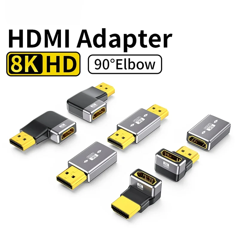 8K kompatybilny z HDMI Adapter męski na HDMI dla kobiety kabel do HDTV PS4 PS5 Laptop 4K przedłużacz HDMI konwerter 90 stopni z męskiego na męskie