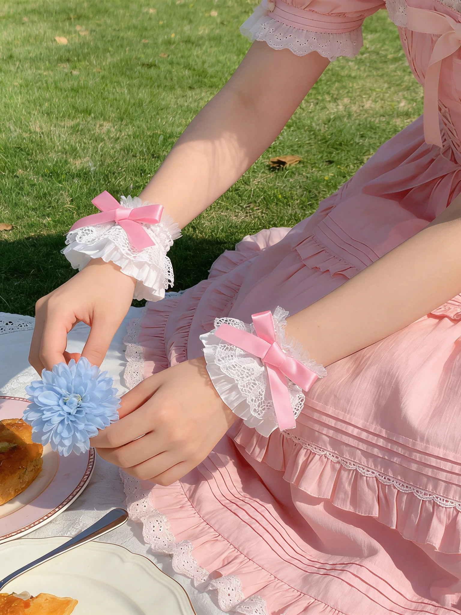 manga-de-renda-rosa-com-laco-estilo-lolita-com-babados-e-pregas-cobertura-de-punho-curta-com-abertura-elastica-para-mulheres