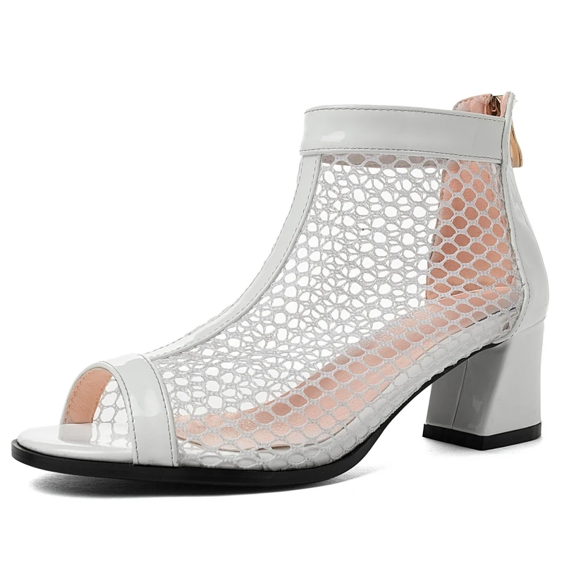 

Женские ботильоны с открытым носком, летняя обувь, черные, белые короткие ботинки с дышащей сеткой, обувь для танцевальной вечеринки, женская обувь, большой размер 45 50