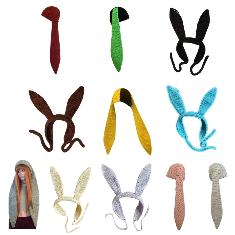 Rabbit Hat Long Ears Photo Props New Year Thick Winter Hat Adults Kids Knitted Rabbit Ears Y2K Headband