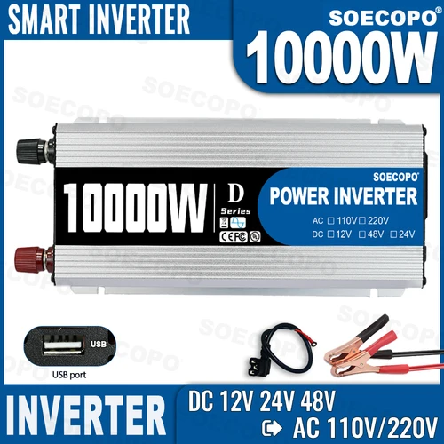 Inversor portátil de 10000W, 12V/24V/48V CC a 220V CA con salida Universal para sistema de respaldo Solar/RV/hogar con puerto USB y CE