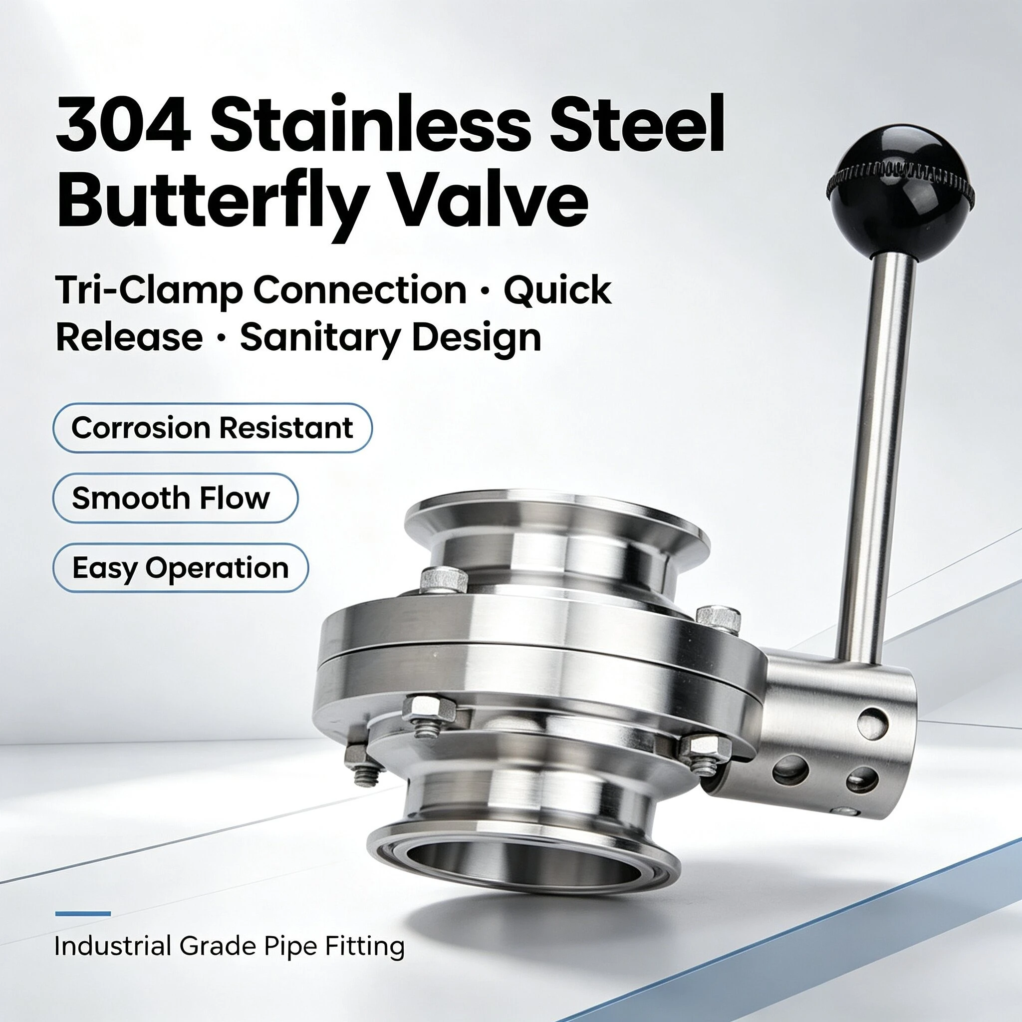 Sanitary 304 Stainless Steel Tri Clamp Butterfly Valve, Manual Quick Connect Ferrule Type Food Grade Brewery Beer Discharge