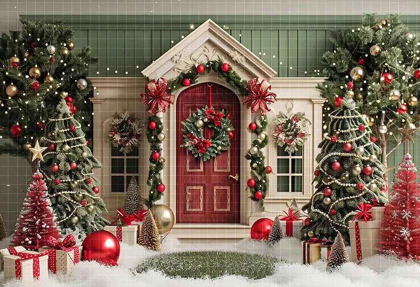 Mehofond Photography Background Winter Christmas Shop Snow Front Door Xmas Tree Kids Family Portrait Decor Backdrop Photo Studio