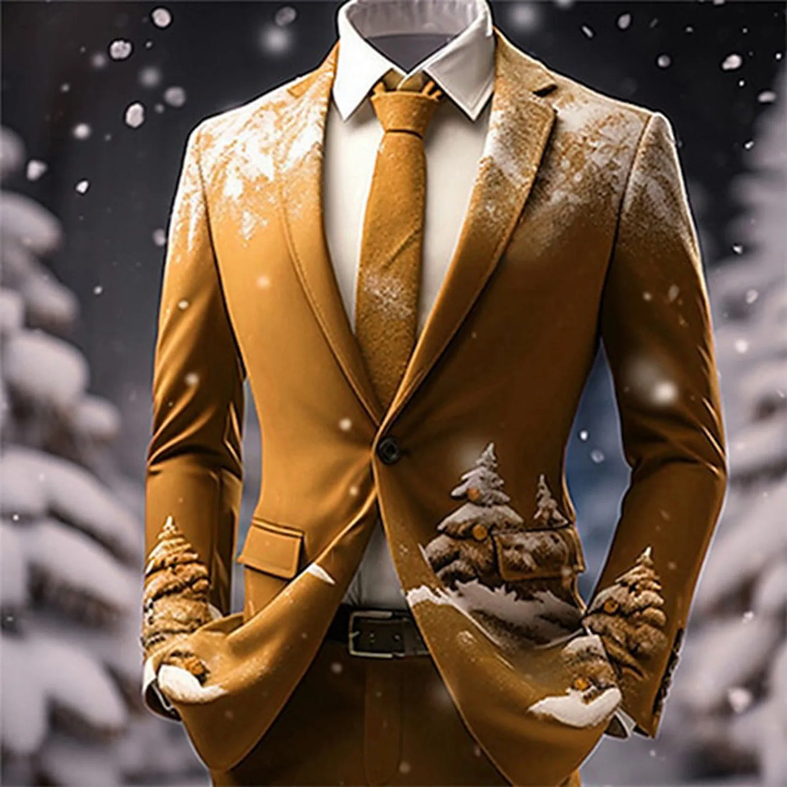 Single Button Retro Christmas Snowflakes Print Suit Coat Business Casual Slim Fit Suit Jacket Elegant Formal Blazers for Men