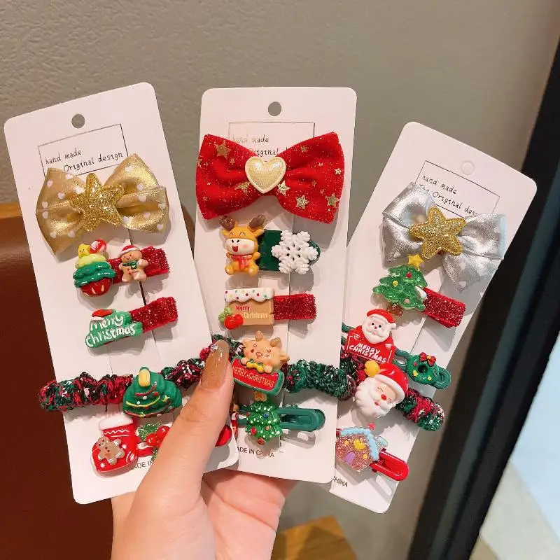 5 قطع/مجموعة من إكسسوارات شعر عيد الميلاد الأنيقة، مشابك شعر وربطات شعر رجل الثلج للأطفال، هدية مثالية لعيد الميلاد #4