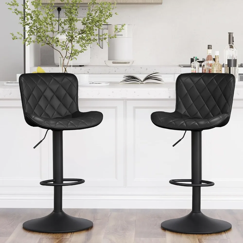 

Bar Stools Set of 2 Faux Leather Barstools with Back Modern Swivel Adjustable High, Easy To Assemble, Bar Chairs