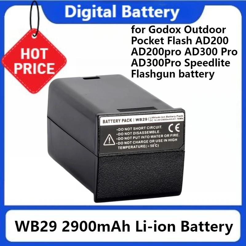 WB29 for Godox Outdoor Pocket Flash AD200 AD200pro AD300 Pro AD300Pro Speedlite Flashgun Li-ion 2900mAh Battery Replacement