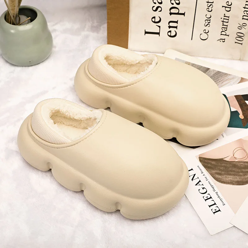 YISHEN Slippers Men Winter Chunky Cotton Shoes Indoor Warm Plush Waterproof Platform For Women Slides Solid Chaussons Hommes